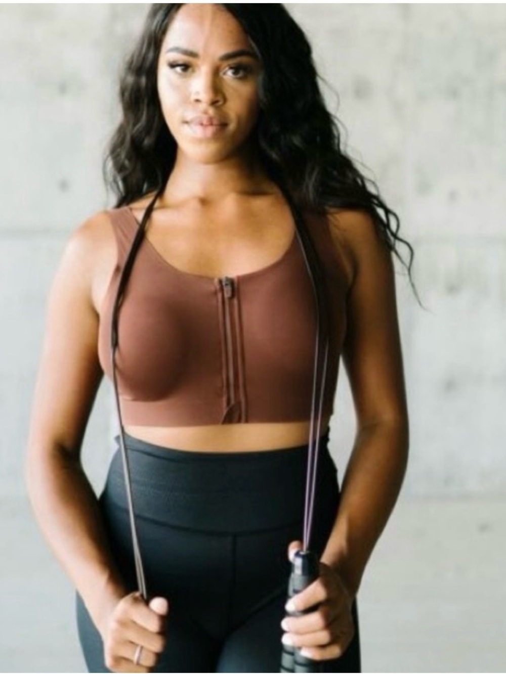 ZYIA Front-Zip Support sports bra- Brown, Size XL